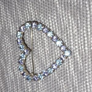 Vintage Heart Shaped Brooch with Blue and Purple Rhinestone